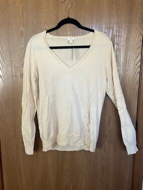 J. Crew Soft Cream V-Neck Lightweight Sweater